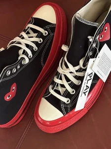 CONVERSE x COMME DES GARCONS PLAY RED SOLE CANVAS HIGH-TOP SNEAKERS SIZE 8.5 NWT - Picture 1 of 21