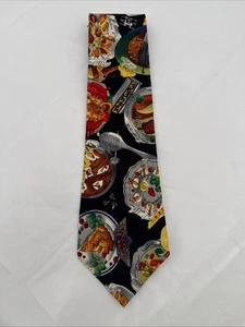 Corbata de seda cosida a mano Nicole Miller 1992 de colección comida de viaje hotel Re Lark Creek Inn - Imagen 1 de 3