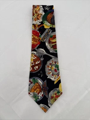 VTG 1992 Nicole Miller Hand Sewn Silk Tie Travel Food Hotel  Re Lark Creek Inn - Image 1 of 3
