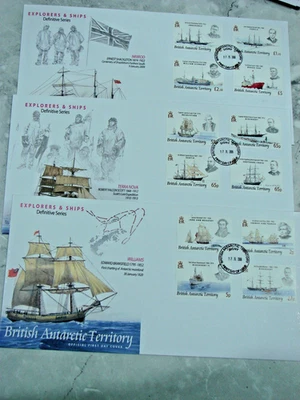 (V3139) Territorio Antártico Británico Definitivo. Exploradores y barcos 2008. 3 FDC. Foto 1 de 4