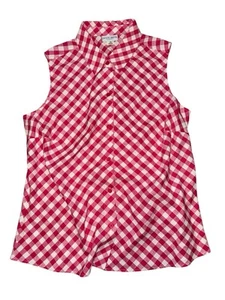 Jaclyn Smith Plus 18 Button Up Sleeveless Shirt Linen Country Girl Red Gingham - Picture 1 of 5