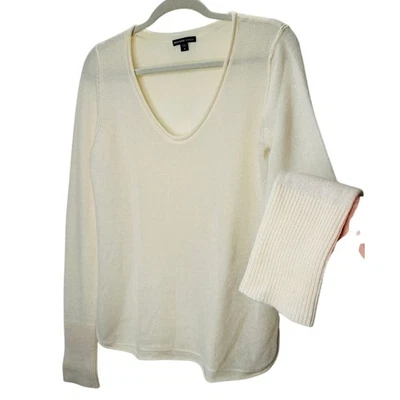 James Perse Cream Long Sleeve Scoop V Neck Cashmere Sweater 4 / XL - Image 1 of 4