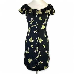 Dreamy NWT Black & Pink Rose Button Rosa Dress by OBEY WORLDWIDE (Size S) - Picture 1 of 8