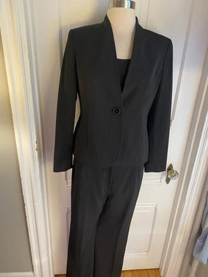 TRAJE PANTALÓN KASPER MUJER NEGRO RAYAS VERTICALES 3 PIEZAS-TALLA 4P-NUEVO CON ETIQUETA-¡CON CLASE! Foto 1 de 4