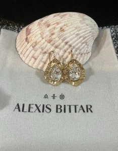 🆕 ALEXIS BITTAR STUNNING ANCIENT COIN CLEAR CRYSTAL GOLDEN DROP EARRINGS-NWOT - Picture 1 of 8