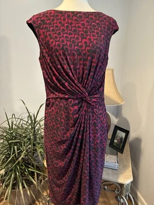 Vestido para mujer Lauren Ralph Lauren talla 16 borgoña y negro forrado frontal retorcido Foto 1 de 4