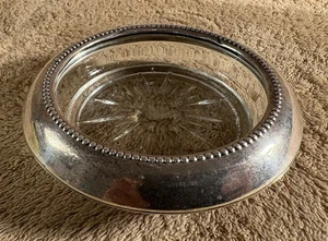 Vintage Perlen Trim Sterlingsilber Kristall Untersetzer 3-1/2" - Bild 1 von 5