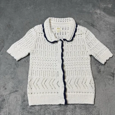 Maeve Anthropologie Crochet Polo Cardigan in Ivory Size Small Boho Indie Cottage - Image 1 of 4