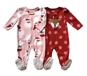 CARTERS Just One You Taglia 2T Bambino Set 2 Pezzi Pigiama con Piedi in Pile Rosso Babbo Natale - Foto 1 di 6