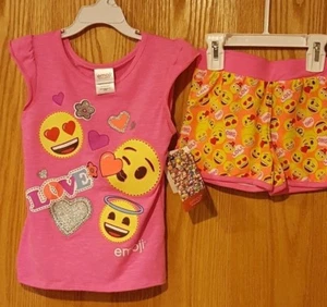 New Girls size 4 Emoji Pajama Set Tank / Shorts PJ's - V20 - Picture 1 of 4