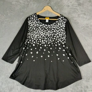Ruby Rd Womens Large Black Cheetah Puff Print Top 3/4 Sleeves - Picture 1 of 7