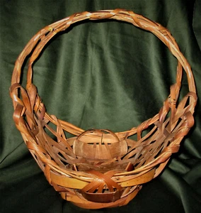 VINTAGE JAPANESE WOVEN BAMBOO IKEBANA BASKET with Handle 18" X 17" X 12" - Picture 1 of 9