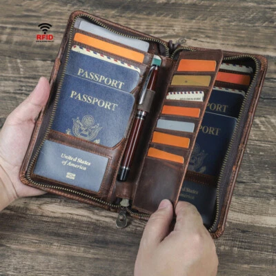 Genuine Leather Passport Holder Travel Wallet RFID Blocking ID Credit Card Bag - Image 1 of 4
