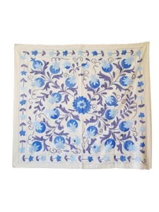 TAVOLO - APPESO A PARETE - UZBEKO SUZANI 38" x 35" - RICAMO SETA SU COTONE - Foto 1 di 11