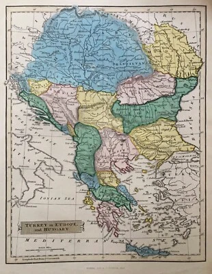 1839 Antique Scarce Map; Turkey in Europe & Hungary after John Russell - Image 1 of 2