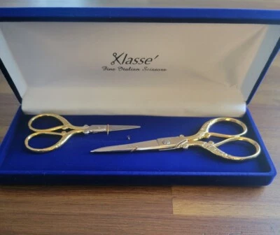 Klasse Gold 2 Piece Fine Scissor Set Embroidery and Sewing Scissors Italy - Image 1 of 4