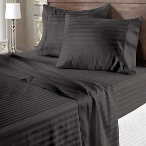 Select Bedding Set 800 Thread Count Egyptian Cotton Gray Striped US Sizes - Picture 1 of 12