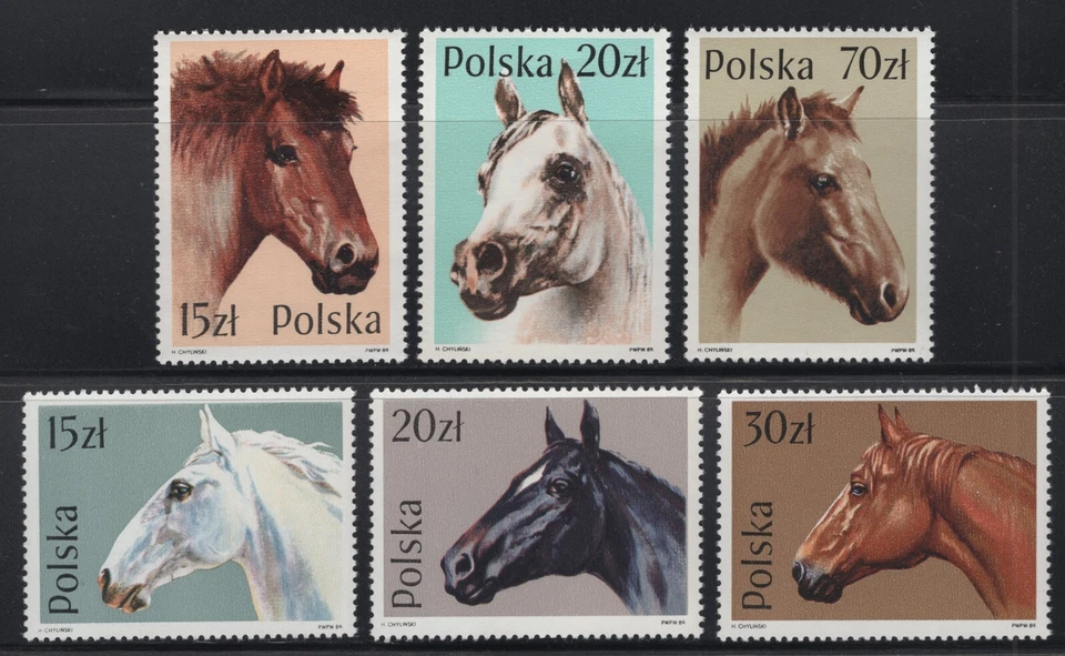 Polonia 1989. Caballos. Scott # 2894-2899.  MNH, VF Foto 1 de 1