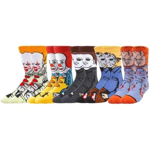 5 Pair Horror Halloween Figure Pennywise Chucky Sock Mens Boys Horror 6-10 Toy - Picture 1 of 6