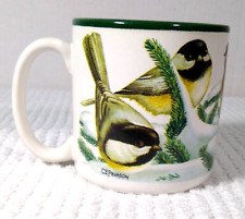 CHICKADEES Holiday Mug Winter Snow 1993  12oz Art CE PEARSON Potpourri Press vtg