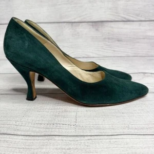 Zapatos de tacón Manolo Blahnik de gamuza verde bosque talla 36,5 punta puntiaguda hechos a mano Italia - Imagen 1 de 7