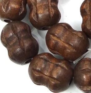 "Cacacahuete/cacahuete acanaladas barril estriado de madera marrón coco 19x14 mm cuentas acanaladas 15" - Imagen 1 de 4