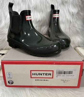 Botas Hunter Original Chelsea Verde Brilho Chuva Curta Impermeável Feminina Tamanho 8 - Imagem 1 de 4