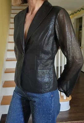 Max Studio Women's Silk Sheer Evening Jacket Blazer, S, Black, Button Closure - Image 1 of 4