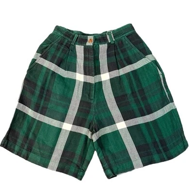 Vintage 90s Plaid Dark Academia Bermuda Shorts British Khaki Indian Cotton 6 - Image 1 of 4