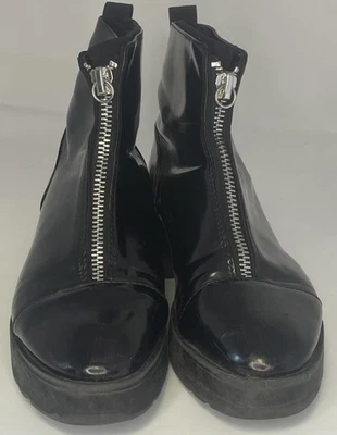 Botines Zara para mujer negros de alto brillo con cremallera frontal interior calcetín S 39/EE. UU. 8 Foto 1 de 4
