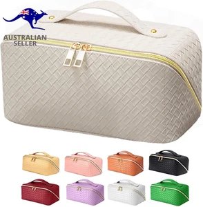 Large Travel Cosmetic Bag, Premium PU Leather Makeup Bag with Waterproof Feature - Picture 1 of 12