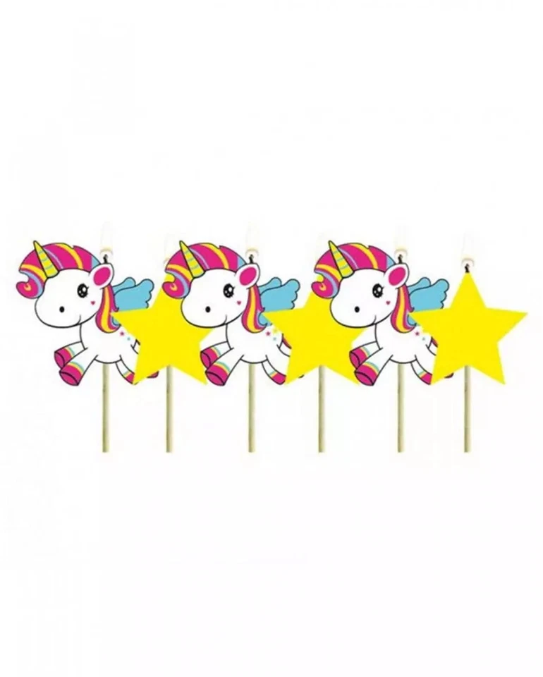 6 Einhorn Kuchen-Kerzen als Dekoration für Geburtstags-Torten - Bild 1 von 1