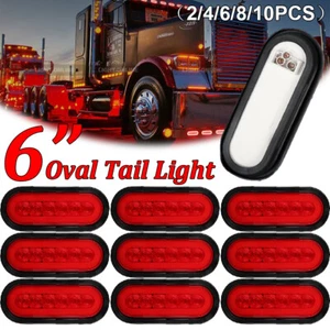 10PCS Red/Amber 6" Oval Trailer Lights LED Stop Turn Tail Truck Sealed Grommet - Picture 1 of 15