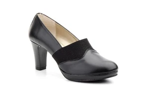 Zapatos de vestir en piel negro con elásticos, tacón y plataforma Español - Imagen 1 de 5