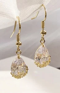 Flower Earrings Topaz 925 Sterling Silver Tear Drop Dangle Hook Ear Bling - Picture 1 of 4