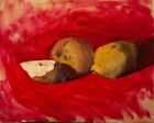 ORIGINAL Oil PAINTING, Impressionist Fruit Still Life, Red Kitchen Art, Pears