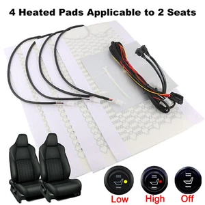 Kit de calefacción de asiento con calefacción de fibra de carbono para automóvil 4 almohadillas interruptor redondo de cojín 2 niveles J3L3 - Imagen 1 de 10
