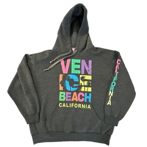 Vtg Hill Heavy Weight Venice Beach CALIFORNIA Hoodie Sweatshirt Sz L Gray Neon - Picture 1 of 8