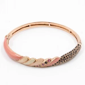 1.54ct Black Spinal 925 Sterling Sliver Bangle in Rose Gold Plated Pink Enamel - Picture 1 of 8