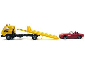 Flatbed Tow Truck "ADAC" Yellow and BMW Z4 Convertible Red Set carz 1/87 - Picture 1 of 3