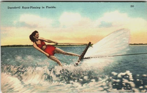 Postcard FL Daredevil Water Ski Aqua Planing Cypress Gardens Cowgirl Aquamaids - Picture 1 of 2