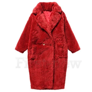 Women Teddy Bear Lamb Fleece Long Oversize Outwear Parka Coat Alpaca Wool Jacket - Picture 1 of 14