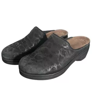 Mephisto Satty Clogs Womens 38 US 8 Black Metallic Slip On Leather Mule Shoes - Picture 1 of 11