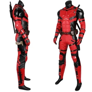 Deadpool 3 Wade Wilson Cosplay Costume Jumpsuit Mask Bright Red Full Suit Outfit - Picture 1 of 26