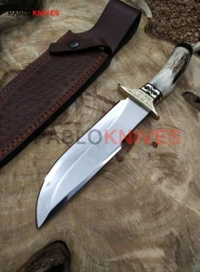 12" Premium Hand Made High Polish Carbon Steel Hunting Bowie knife Stag Antler - Picture 1 of 6