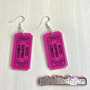 Lonely Hearts Club Earrings - Pink Retro Ticket - Vegas Weekend Novelty - Picture 1 of 4