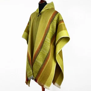 Lightweight Baby Alpaca Wool Poncho Handmade S.American Artisans Slate Pistachio - Picture 1 of 10