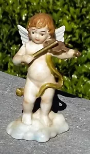 Vintage 4.25" Porcelain CHERUB ANGEL W/WINGS PLAYING VIOLIN Standing on Cloud - Picture 1 of 14