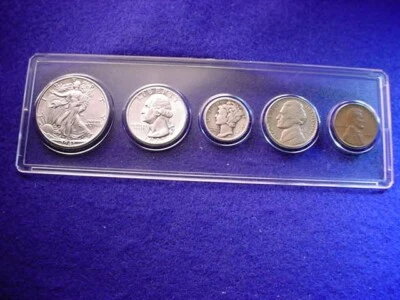 1941-D 5 COIN DENVER MINT SET 90% SILVER COINS NICE SET!!    #15 - Image 1 of 4