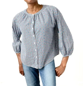 Velvet by Graham & Spencer 100% Cotton Blouse - Blue / White - S - Fit UK 12 / M - Picture 1 of 11